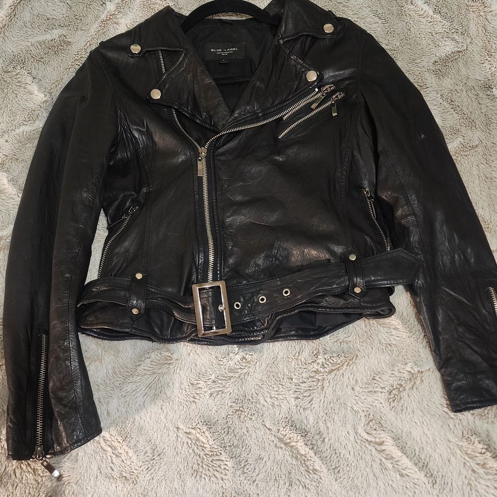 United Arrows Blue Label (Tokyo Brand) Black Leather Moto Jacket